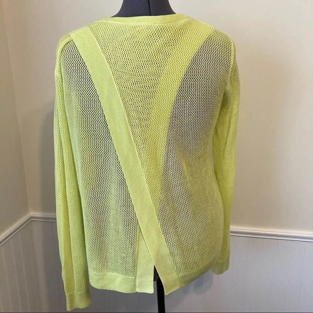 CABI Lemon Lime Split Back Mesh Sweater Sz S #199 EUC